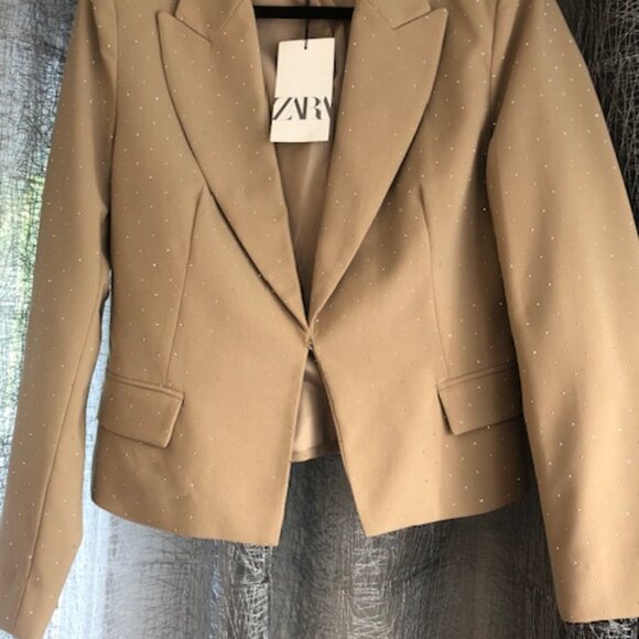 BNWT ZARA Beige Gold Sparkle Blazer – Size L – New with Tags - Picture 2 of 4